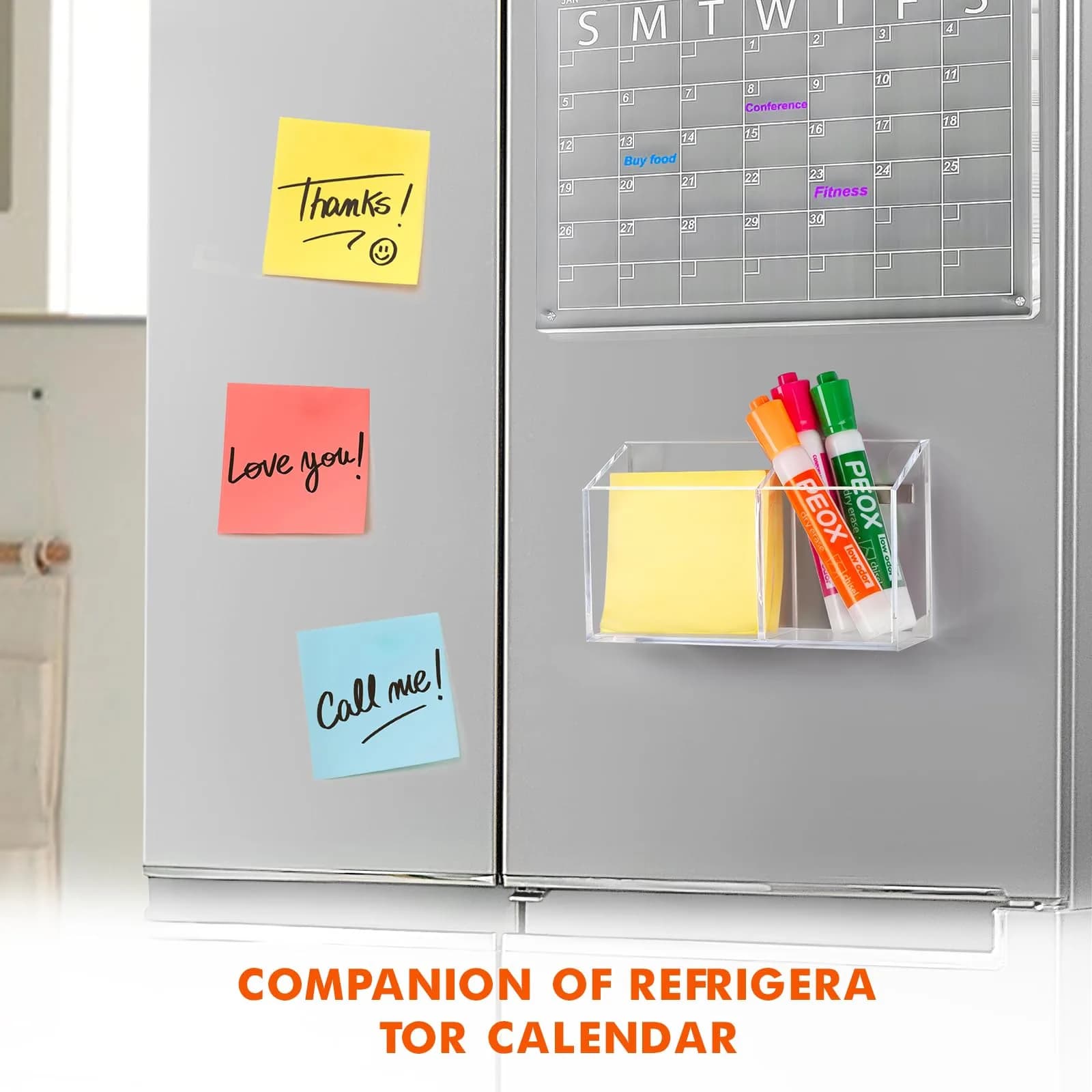 BEYGORM Magnetic Dry Erase Marker Holder with Anti-Slip Pad | 2 Compartments, Clear Acrylic (15.9cm x 9cm x 5.1cm) - view 3