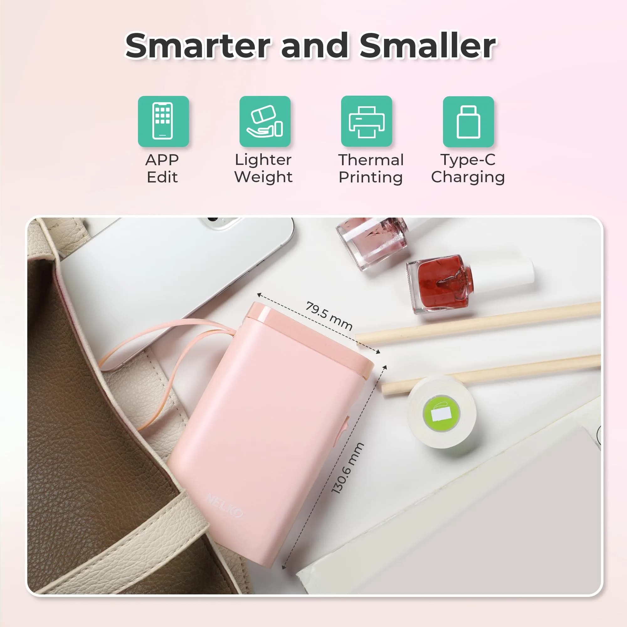 Nelko P21 Bluetooth Label Maker - Mini Wireless Pocket Printer, Pink | Organize Your Life Effortlessly - view 4