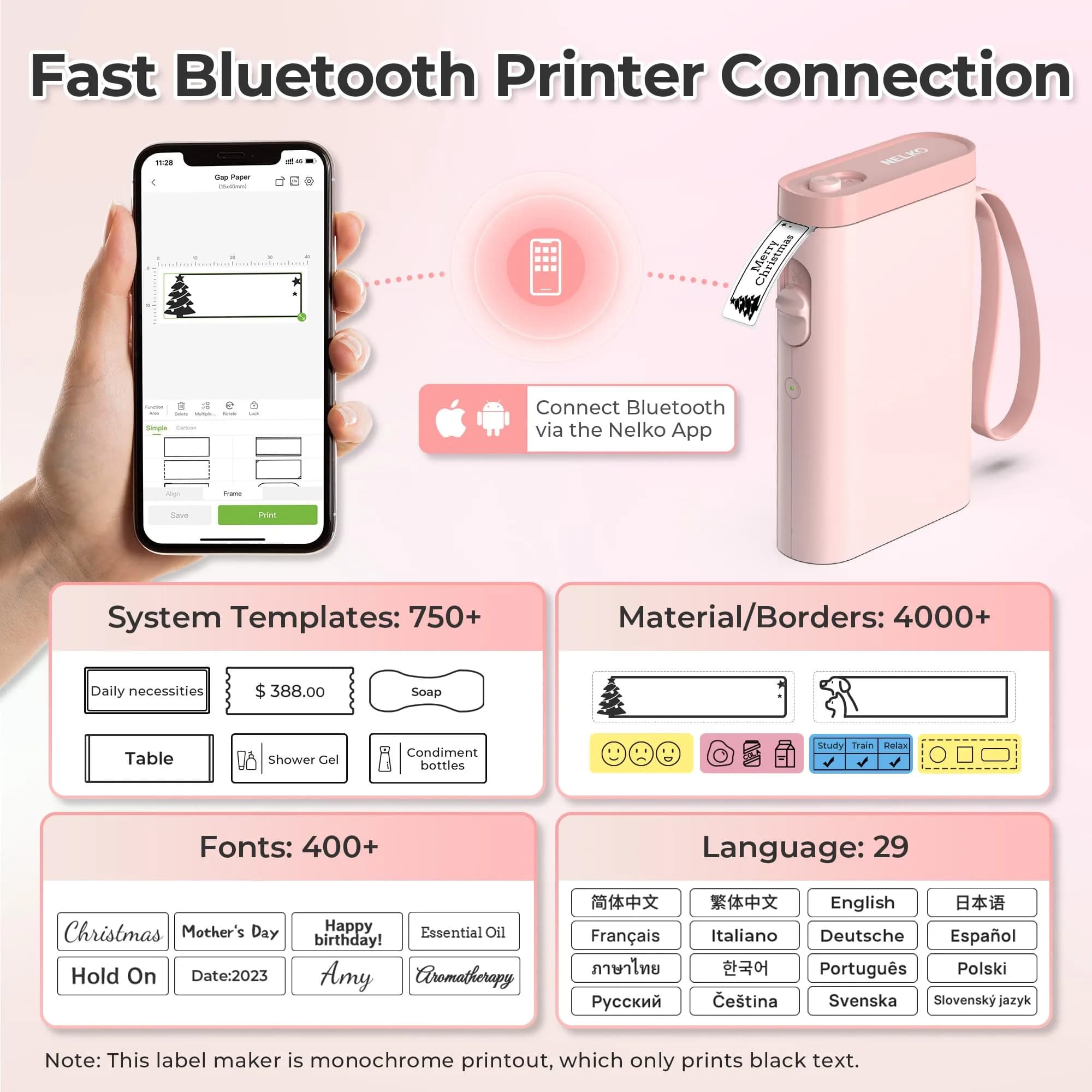 Nelko P21 Bluetooth Label Maker - Mini Wireless Pocket Printer, Pink | Organize Your Life Effortlessly - view 2