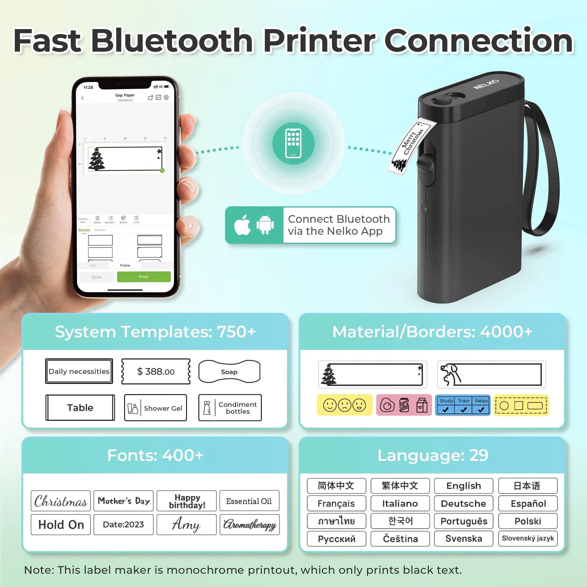 Nelko P21 Bluetooth Label Maker - Black | Mini Wireless Pocket-Sized Printer for Home & Office Organization - view 2