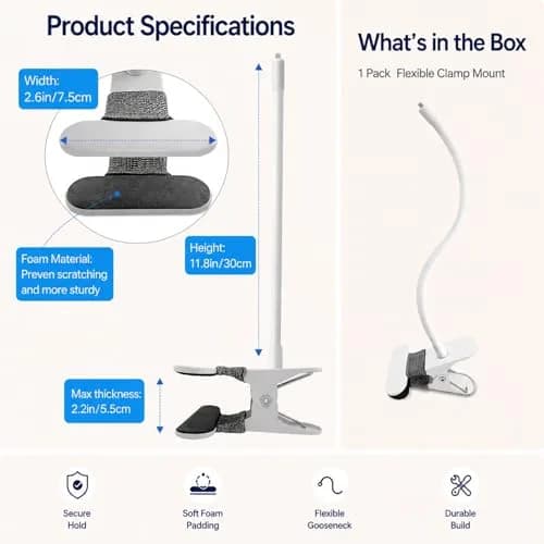 AISVAN 15.7" Baby Monitor Mount for Nanit Pro & Flex Stand, Flexible Gooseneck Clamp | Tool-Free Crib & Furniture Mount thumbnail 6