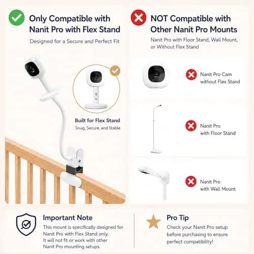 AISVAN 15.7" Baby Monitor Mount for Nanit Pro & Flex Stand, Flexible Gooseneck Clamp | Tool-Free Crib & Furniture Mount thumbnail 2