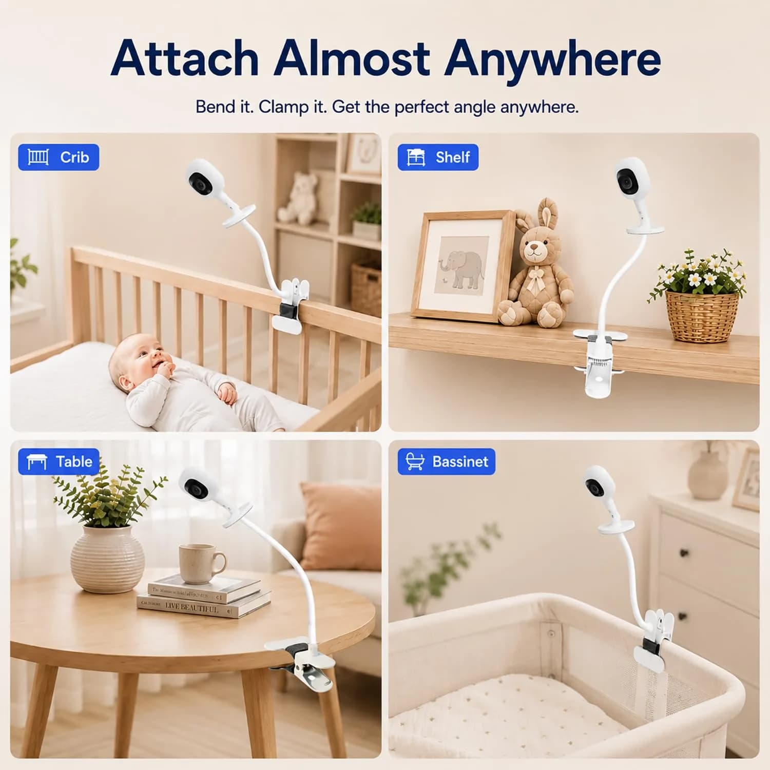 AISVAN 15.7" Baby Monitor Mount for Nanit Pro & Flex Stand, Flexible Gooseneck Clamp | Tool-Free Crib & Furniture Mount - view 4