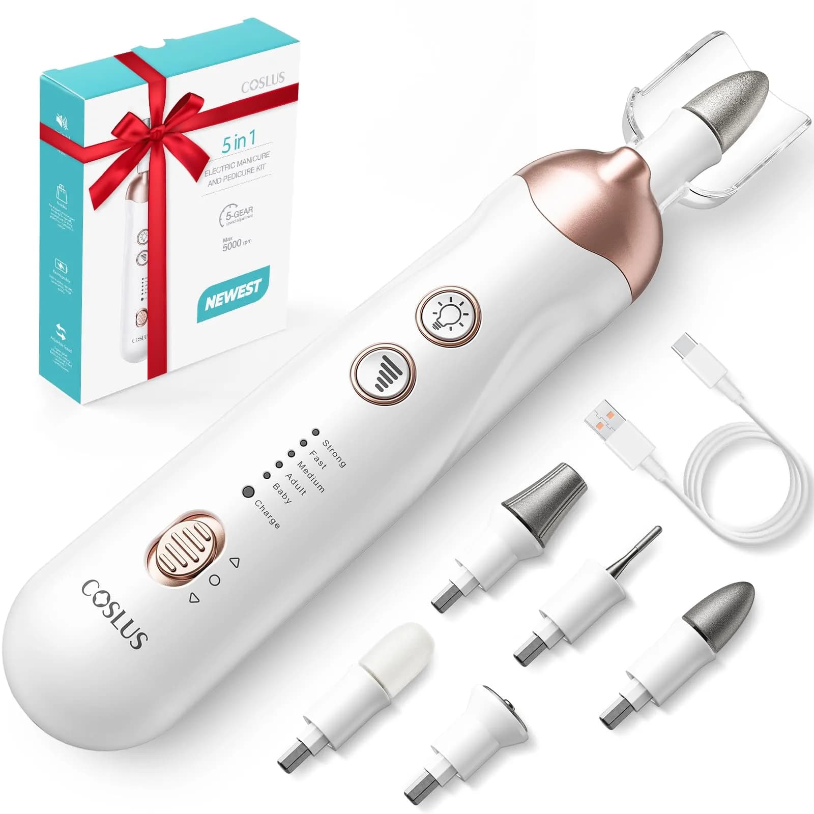 COSLUS C43 Professional Manicure Pedicure Kit with Upgrade Standard Grinder | 5 Speeds, 5000 RPM, Cordless - main product image