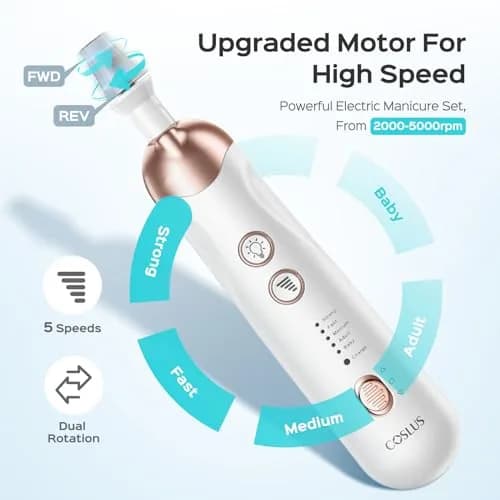 COSLUS C43 Professional Manicure Pedicure Kit with Upgrade Standard Grinder | 5 Speeds, 5000 RPM, Cordless thumbnail 3
