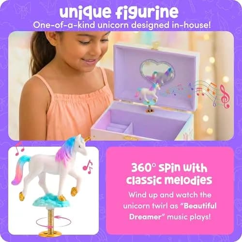Giggle & Honey Musical Unicorn Jewelry Box for Girls, 17.1 x 13.3 x 15.2 cm | Dancing Unicorn Figure thumbnail 4