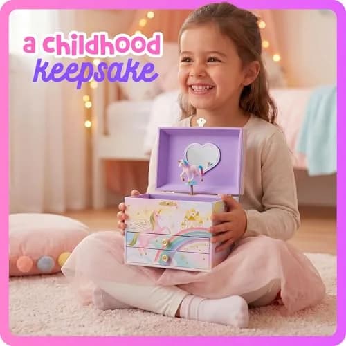 Giggle & Honey Musical Unicorn Jewelry Box for Girls, 17.1 x 13.3 x 15.2 cm | Dancing Unicorn Figure thumbnail 2
