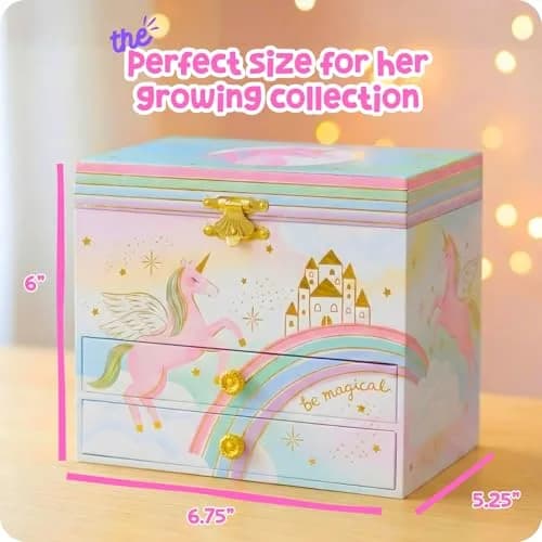 Giggle & Honey Musical Unicorn Jewelry Box for Girls, 17.1 x 13.3 x 15.2 cm | Dancing Unicorn Figure thumbnail 3