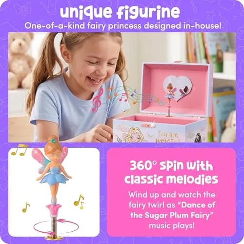 Giggle & Honey Musical Fairy Jewelry Box for Girls 17cm (6.75 in) | Plays 'Dance of the Sugar Plum Fairy' thumbnail 4