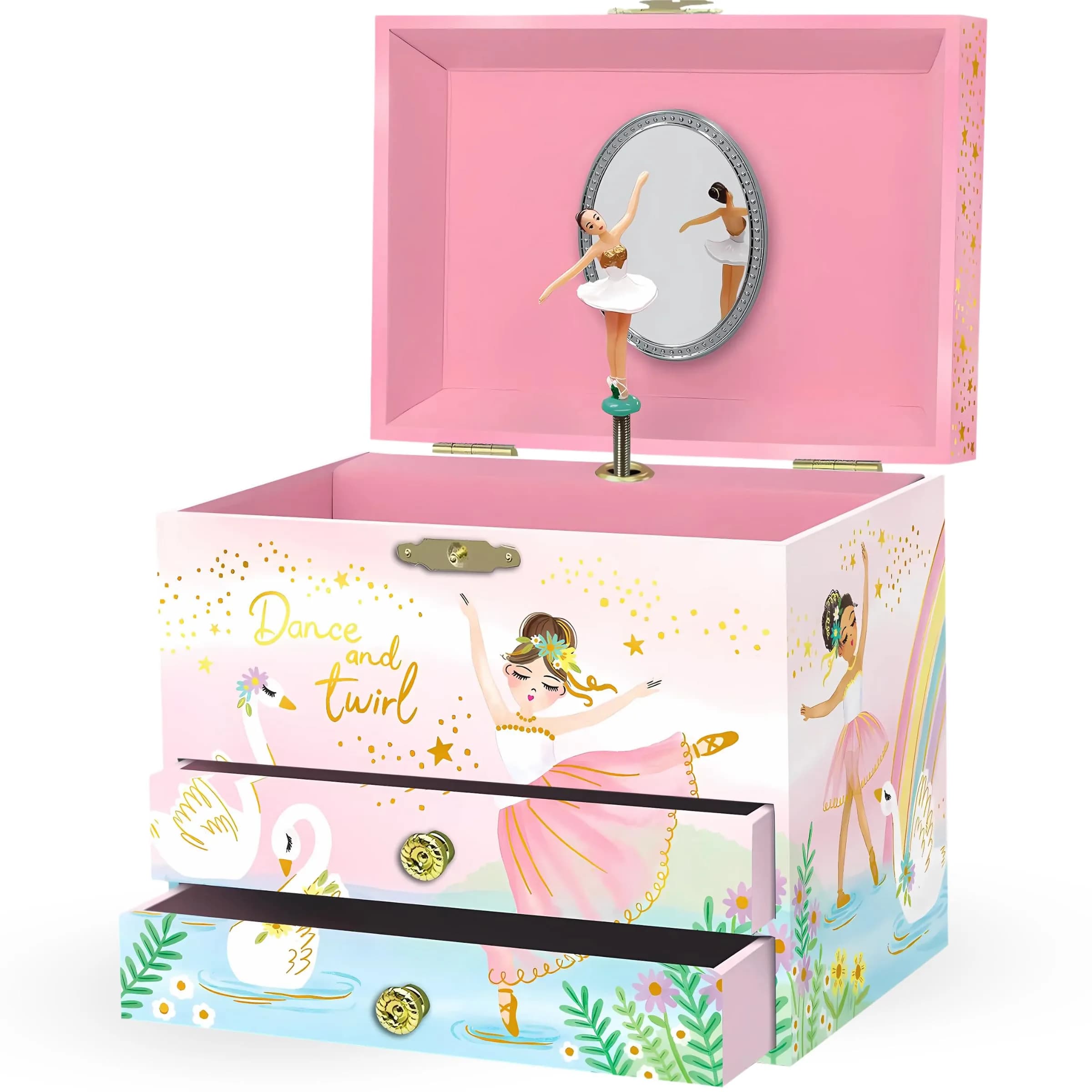 Giggle & Honey Musical Ballerina Jewelry Box for Girls, 16.9cm x 13.5cm x 15.2cm (6.75 x 5.25 x 6 in) | Twirling Ballerina Music Box for Kids Ages 3-10