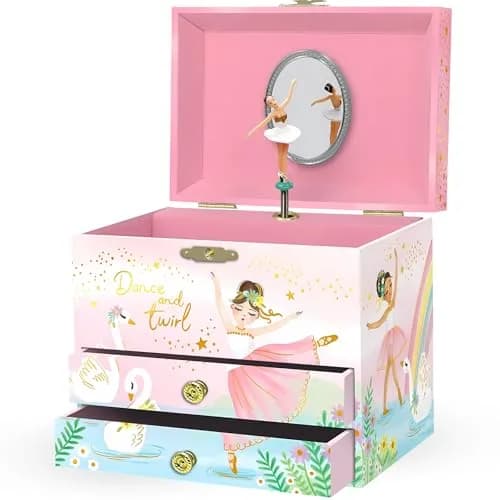 Giggle & Honey Musical Ballerina Jewelry Box for Girls, 16.9cm x 13.5cm x 15.2cm (6.75 x 5.25 x 6 in) | Twirling Ballerina Music Box for Kids Ages 3-10 thumbnail 1