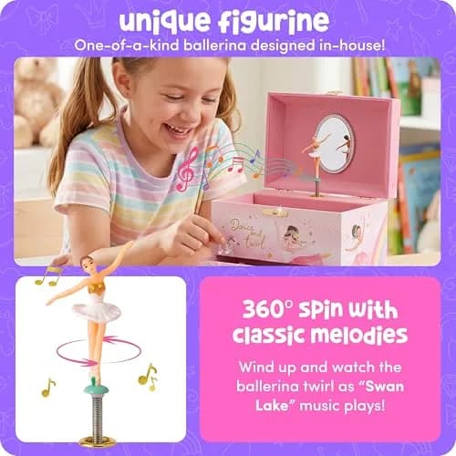 Giggle & Honey Musical Ballerina Jewelry Box for Girls, 16.9cm x 13.5cm x 15.2cm (6.75 x 5.25 x 6 in) | Twirling Ballerina Music Box for Kids Ages 3-10 thumbnail 4