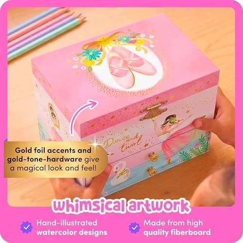 Giggle & Honey Musical Ballerina Jewelry Box for Girls, 16.9cm x 13.5cm x 15.2cm (6.75 x 5.25 x 6 in) | Twirling Ballerina Music Box for Kids Ages 3-10 thumbnail 8