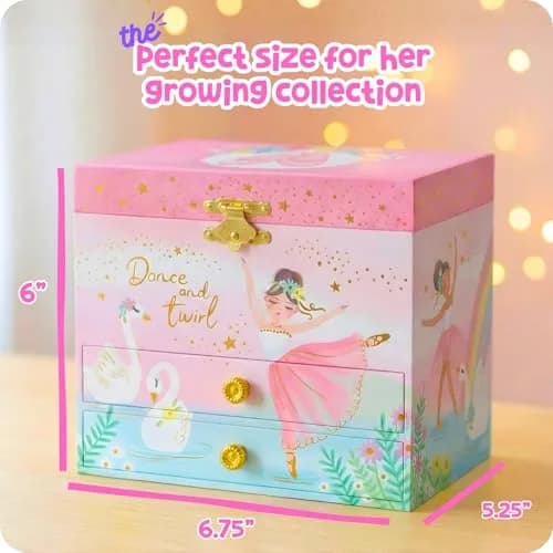 Giggle & Honey Musical Ballerina Jewelry Box for Girls, 16.9cm x 13.5cm x 15.2cm (6.75 x 5.25 x 6 in) | Twirling Ballerina Music Box for Kids Ages 3-10 thumbnail 3