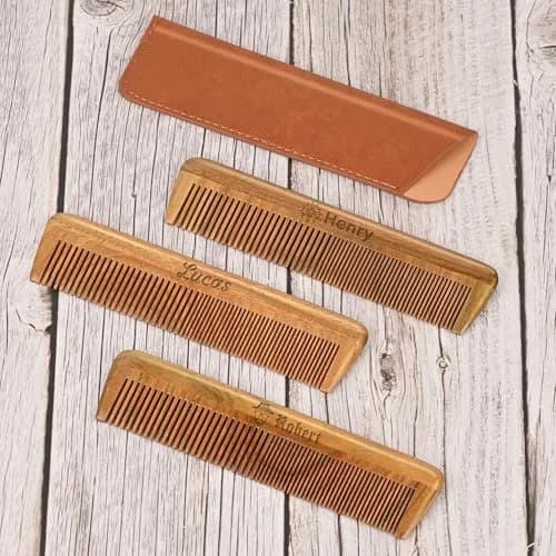 Onedor Wooden Comb Personalized Sandalwood Comb for Men | Anti-Static, Handcrafted, Compact with Leather Case thumbnail 3