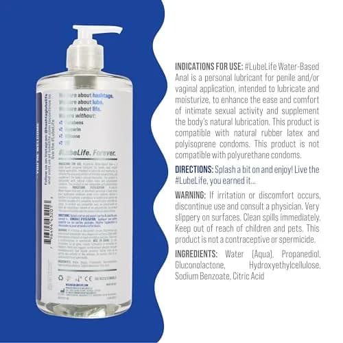 LubeLife Water-Based Anal Lube Gel 946ml (32 Fl Oz) | Silky Smooth Glide for Intimacy thumbnail 2