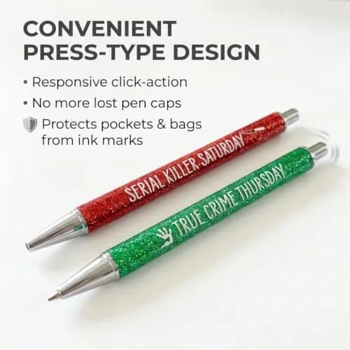 Jxueych Halloween Weekday Glitter Metal Pens 7 Pack | Gothic & True Crime Themed Writing Instruments thumbnail 5