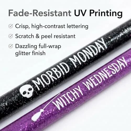 Jxueych Halloween Weekday Glitter Metal Pens 7 Pack | Gothic & True Crime Themed Writing Instruments thumbnail 3