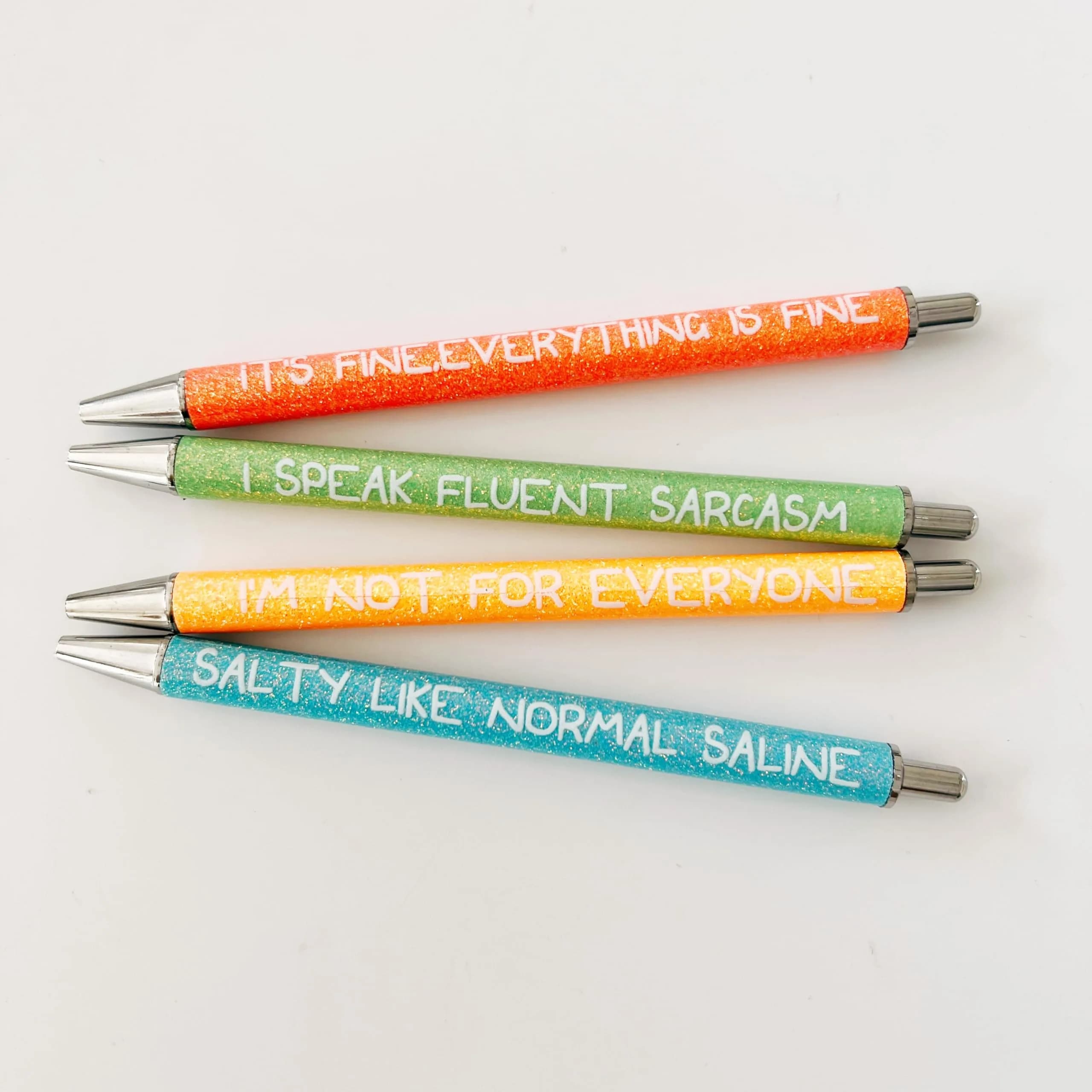 Jxueych 4Pcs Glitter Ballpoint Pens with Funny Sayings | Vibrant Office Supplies for Colleagues (14 CM/5.5 inches) — I Speak Fluent Sarcasm Set