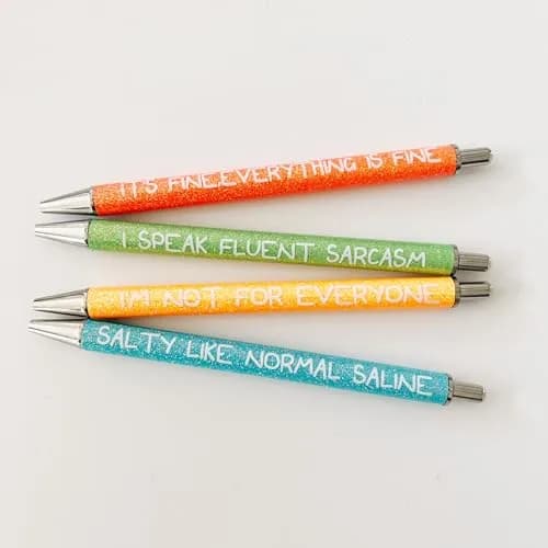 Jxueych 4Pcs Glitter Ballpoint Pens with Funny Sayings | Vibrant Office Supplies for Colleagues (14 CM/5.5 inches) thumbnail 1