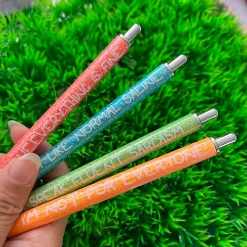 Jxueych 4Pcs Glitter Ballpoint Pens with Funny Sayings | Vibrant Office Supplies for Colleagues (14 CM/5.5 inches) thumbnail 2