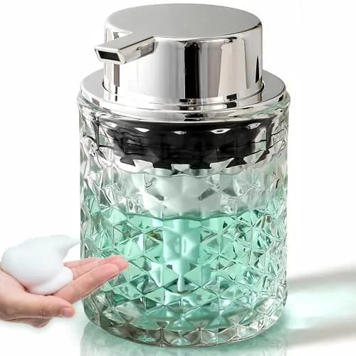 MALACHI Foaming Hand Soap Dispenser 300ml (10 oz) | Elegant Diamond Pattern Glass Bottle for Bathroom & Kitchen thumbnail 1