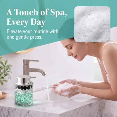 MALACHI Foaming Hand Soap Dispenser 300ml (10 oz) | Elegant Diamond Pattern Glass Bottle for Bathroom & Kitchen thumbnail 5