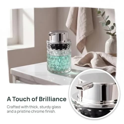 MALACHI Foaming Hand Soap Dispenser 300ml (10 oz) | Elegant Diamond Pattern Glass Bottle for Bathroom & Kitchen thumbnail 3