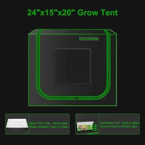 MELONFARM Hydroponic Grow Tent 24"x16"x24" | Reflective 600D Diamond Mylar Indoor Garden thumbnail 4