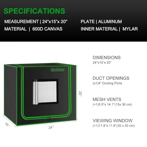 MELONFARM Hydroponic Grow Tent 24"x16"x24" | Reflective 600D Diamond Mylar Indoor Garden thumbnail 7
