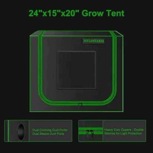 MELONFARM Hydroponic Grow Tent 24"x16"x24" | Reflective 600D Diamond Mylar Indoor Garden thumbnail 3