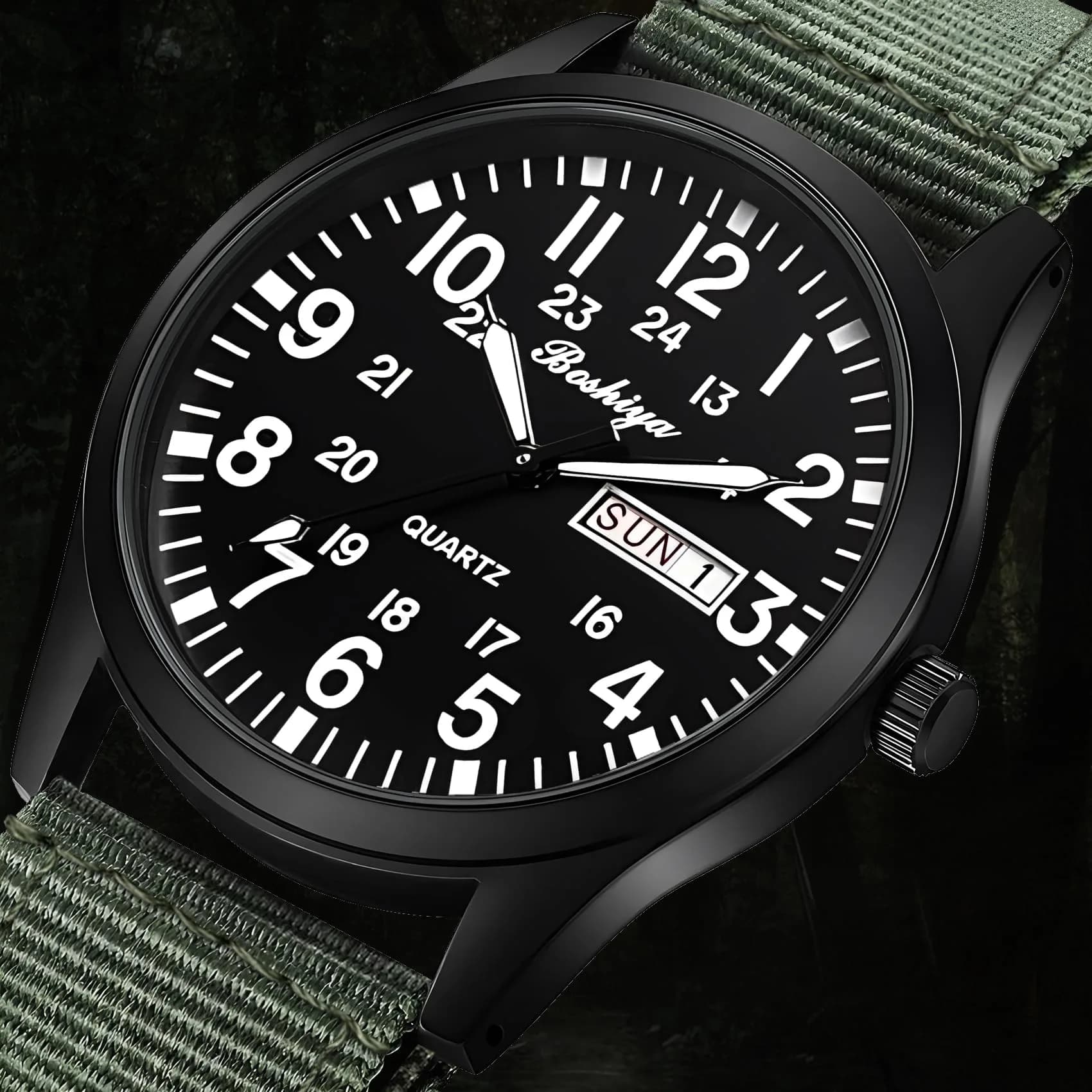 BOSHIYA Men's Military Tactical Field Watch 40mm (1.57 Inch) | Japanese Quartz Movement, Water Resistant 30M, Date Display - view 5