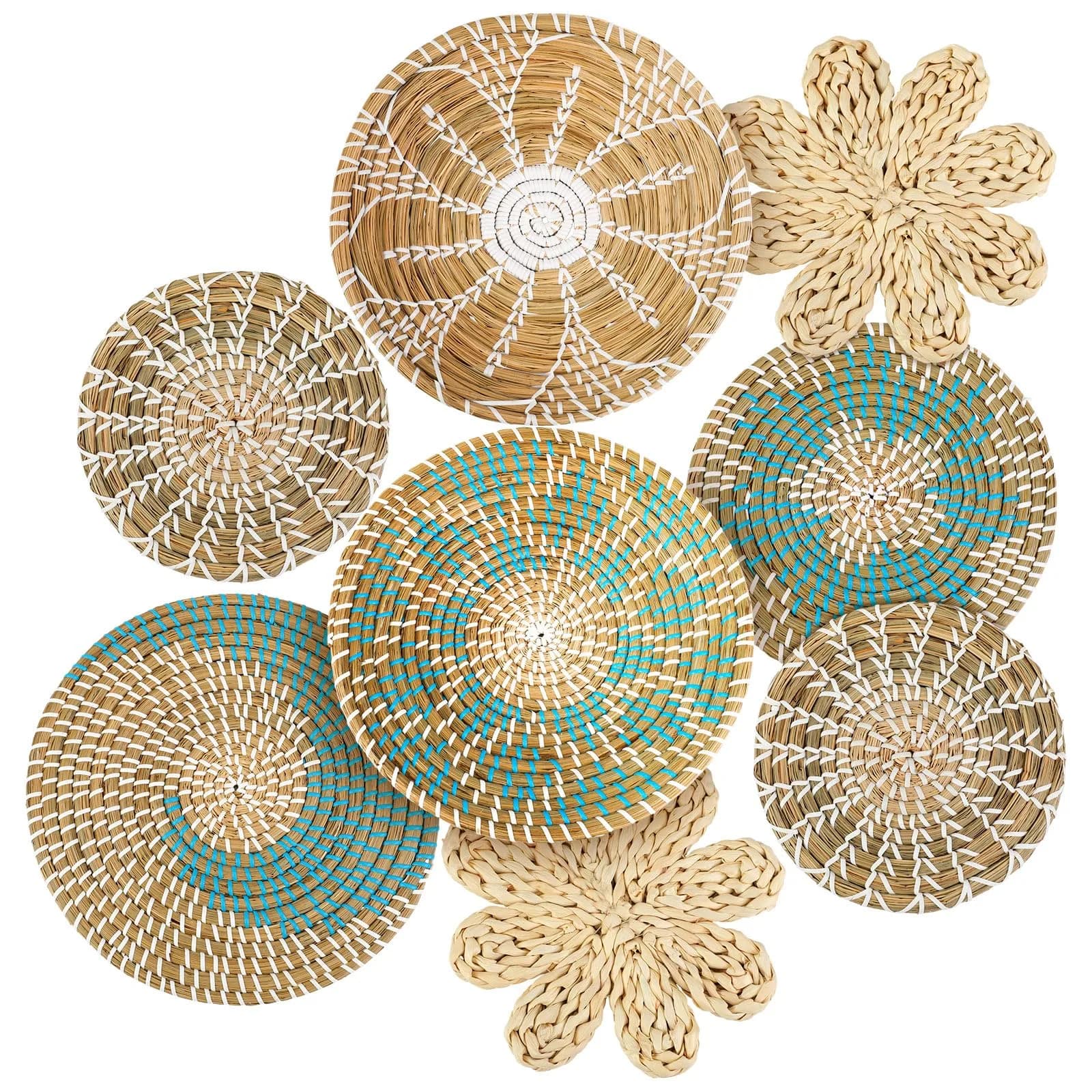 Xuhal 8 Pcs Boho Wall Basket Decor Set 17.8 cm - 32 cm | Hand-Woven Natural Aesthetic — classic color