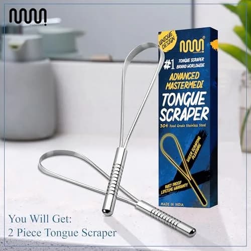 MasterMedi Stainless Steel Tongue Scraper Pack of 2 | Removes Bad Breath & Coating thumbnail 4