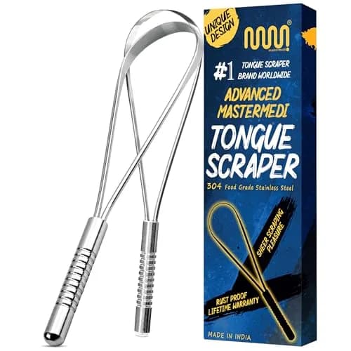 MasterMedi Stainless Steel Tongue Scraper Pack of 2 | Removes Bad Breath & Coating thumbnail 1