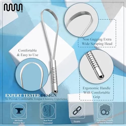 MasterMedi Stainless Steel Tongue Scraper Pack of 2 | Removes Bad Breath & Coating thumbnail 3
