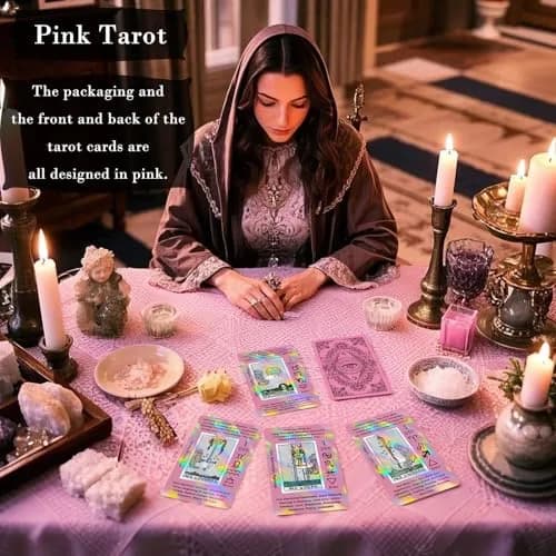 Smoostart Holographic Pink Tarot Cards for Beginners with Meanings on Them | Detailed Guide & Elegant Design thumbnail 2