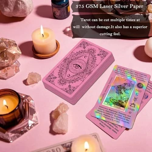 Smoostart Holographic Pink Tarot Cards for Beginners with Meanings on Them | Detailed Guide & Elegant Design thumbnail 3