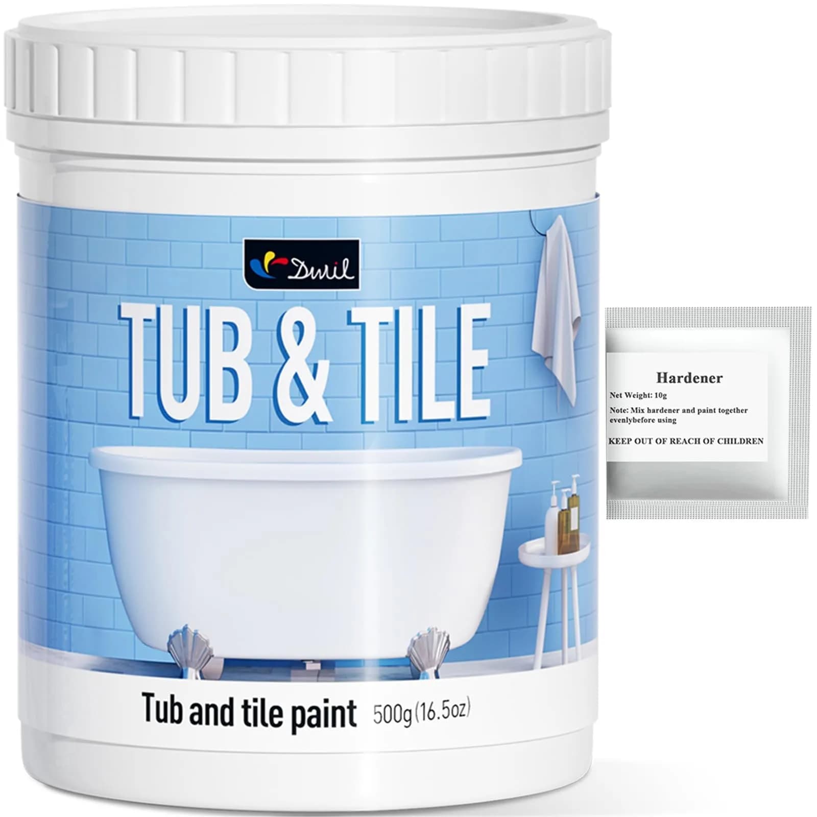 DWIL Tub and Tile Paint 16.5 oz (490 ml) Semi-Gloss White | Refinish Bathtubs, Sinks, Countertops & Tiles — White-No tool