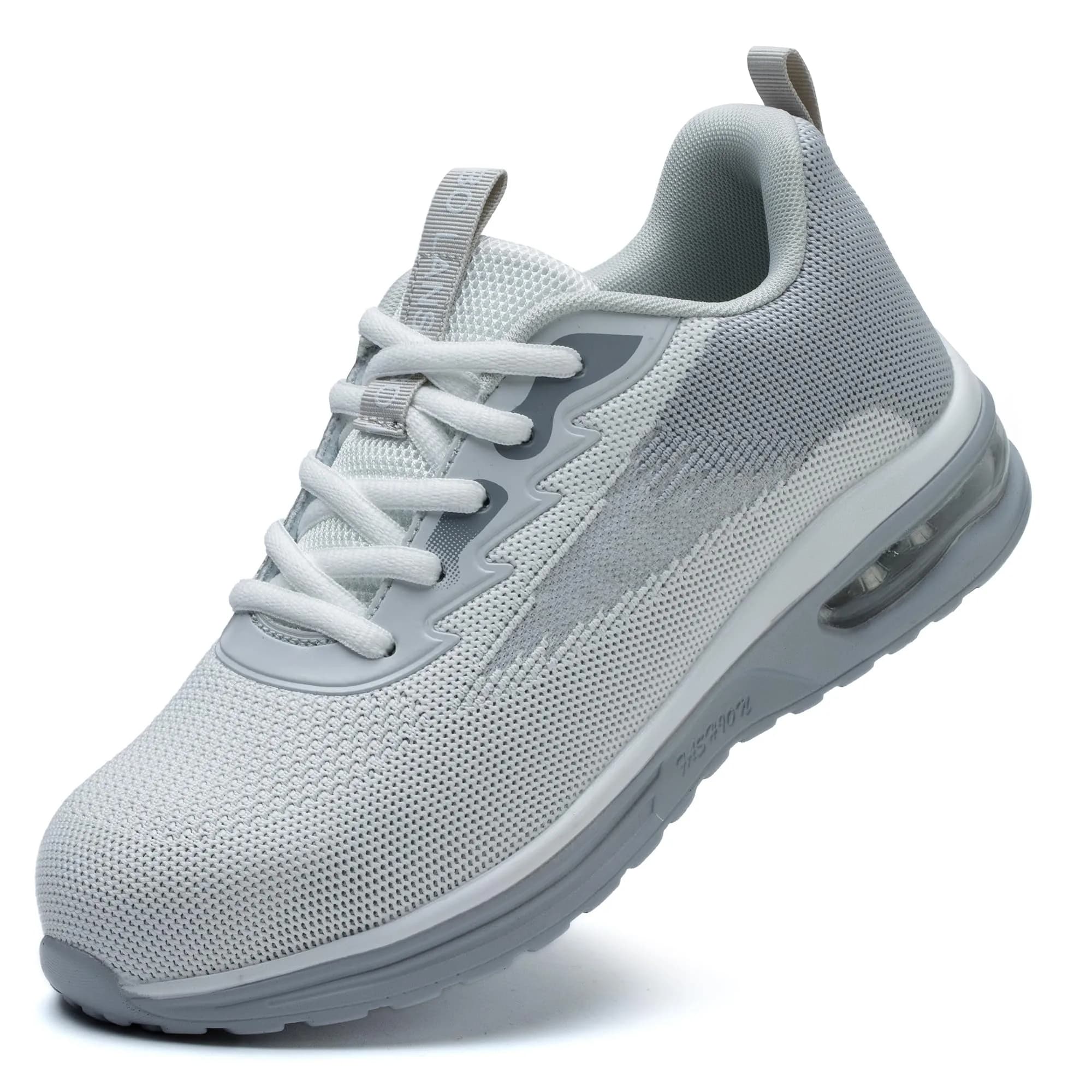 LANSNBO Steel Toe Shoes for Women Comfortable Work Sneakers Black 7.5 | Impact & Puncture Protection — Grey Whie / 10.5