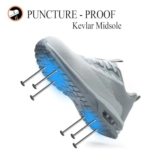 LANSNBO Steel Toe Shoes for Women Comfortable Work Sneakers Grey 10.5 | Impact & Puncture Safety thumbnail 4