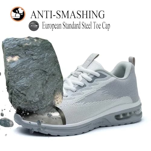 LANSNBO Steel Toe Shoes for Women Comfortable Work Sneakers Grey 10.5 | Impact & Puncture Safety thumbnail 3