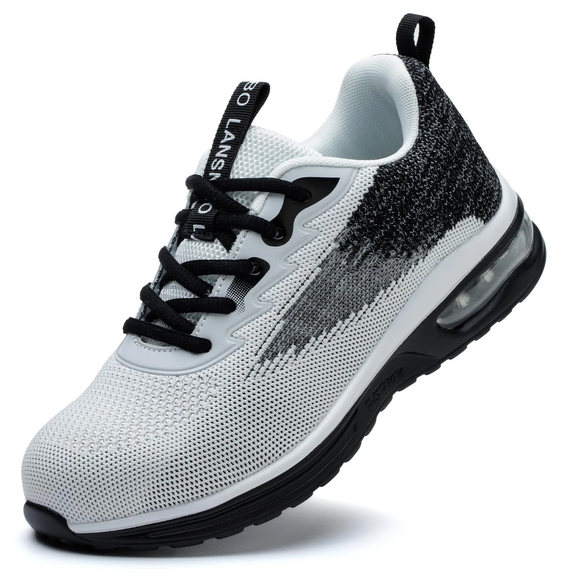 LANSNBO Steel Toe Shoes for Women Comfortable Work Sneakers Black 7.5 | Impact & Puncture Protection