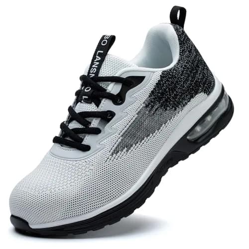 LANSNBO Steel Toe Shoes for Women Comfortable Work Sneakers Black 7.5 | Impact & Puncture Protection thumbnail 1