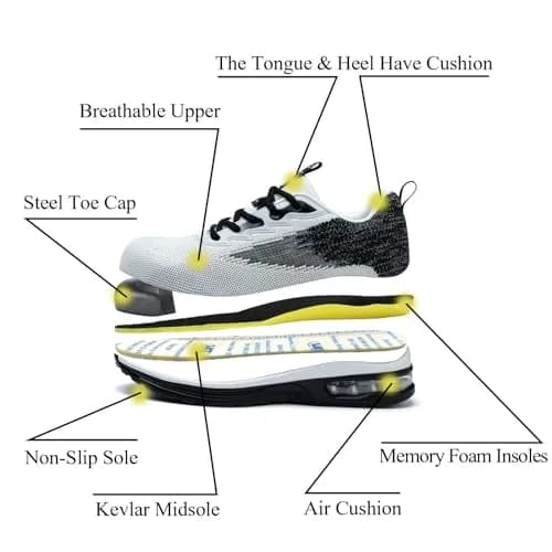 LANSNBO Steel Toe Shoes for Women Comfortable Work Sneakers Black 7.5 | Impact & Puncture Protection thumbnail 6