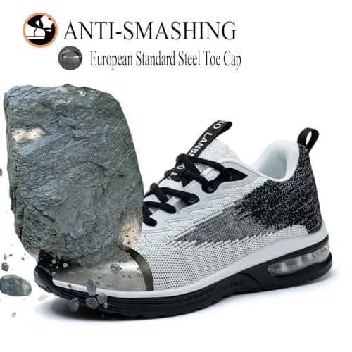 LANSNBO Steel Toe Shoes for Women Comfortable Work Sneakers Black 7.5 | Impact & Puncture Protection thumbnail 3