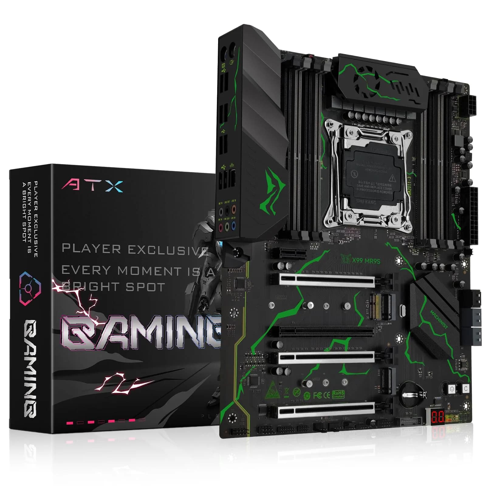 MACHINIST X99 MR9S ATX Motherboard LGA 2011-3 DDR4 ECC 256GB RAM | Supports Intel Xeon E5 V3/V4 & Core i7 5th/6th Gen — MR9S-Green+ATX