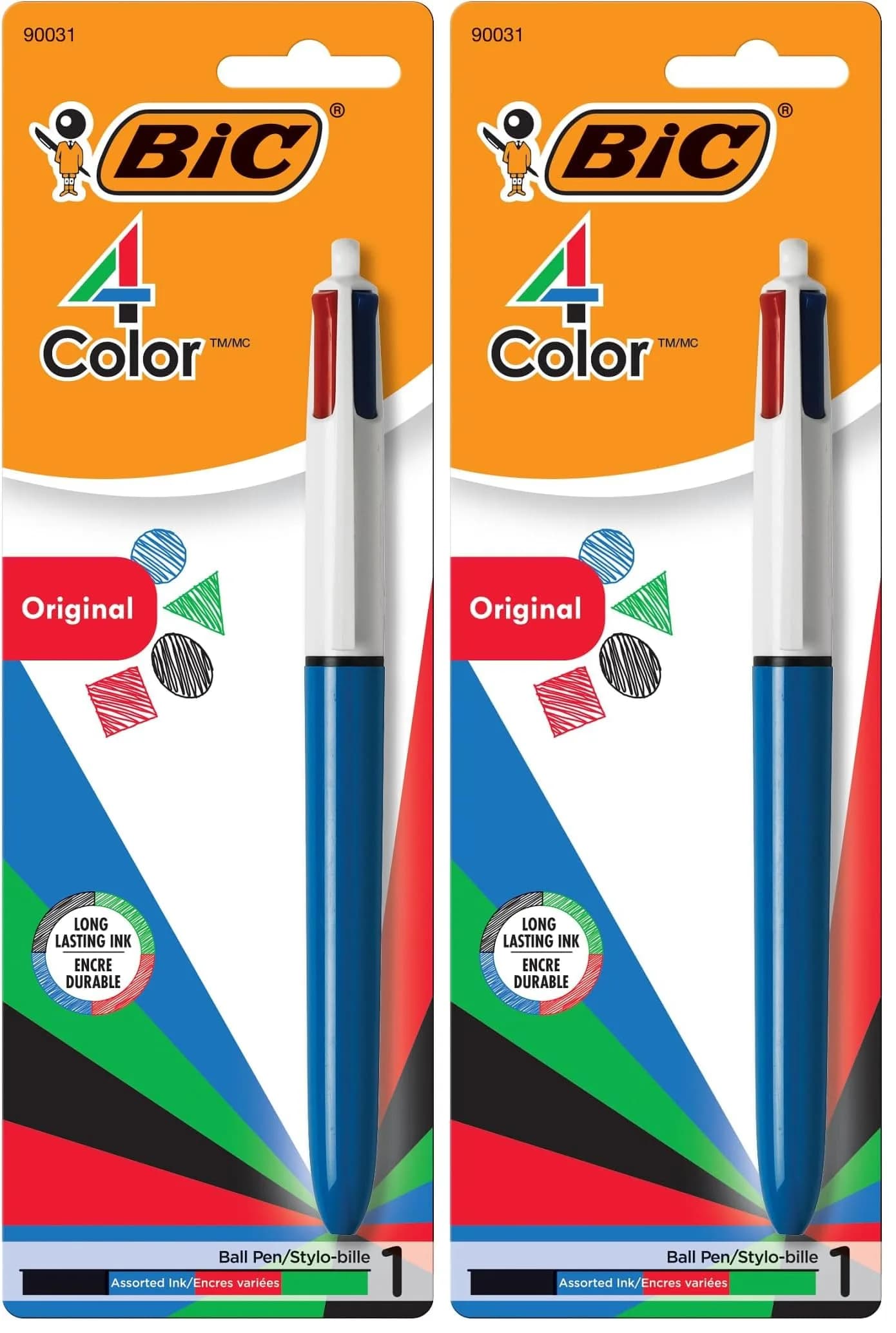 BIC 4-Color Original Retractable Ball Pens, Medium Point (1.0mm), 2-Pack | Smooth Ink Flow - main product image