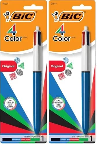 BIC 4-Color Original Retractable Ball Pens, Medium Point (1.0mm), 2-Pack | Smooth Ink Flow thumbnail 1