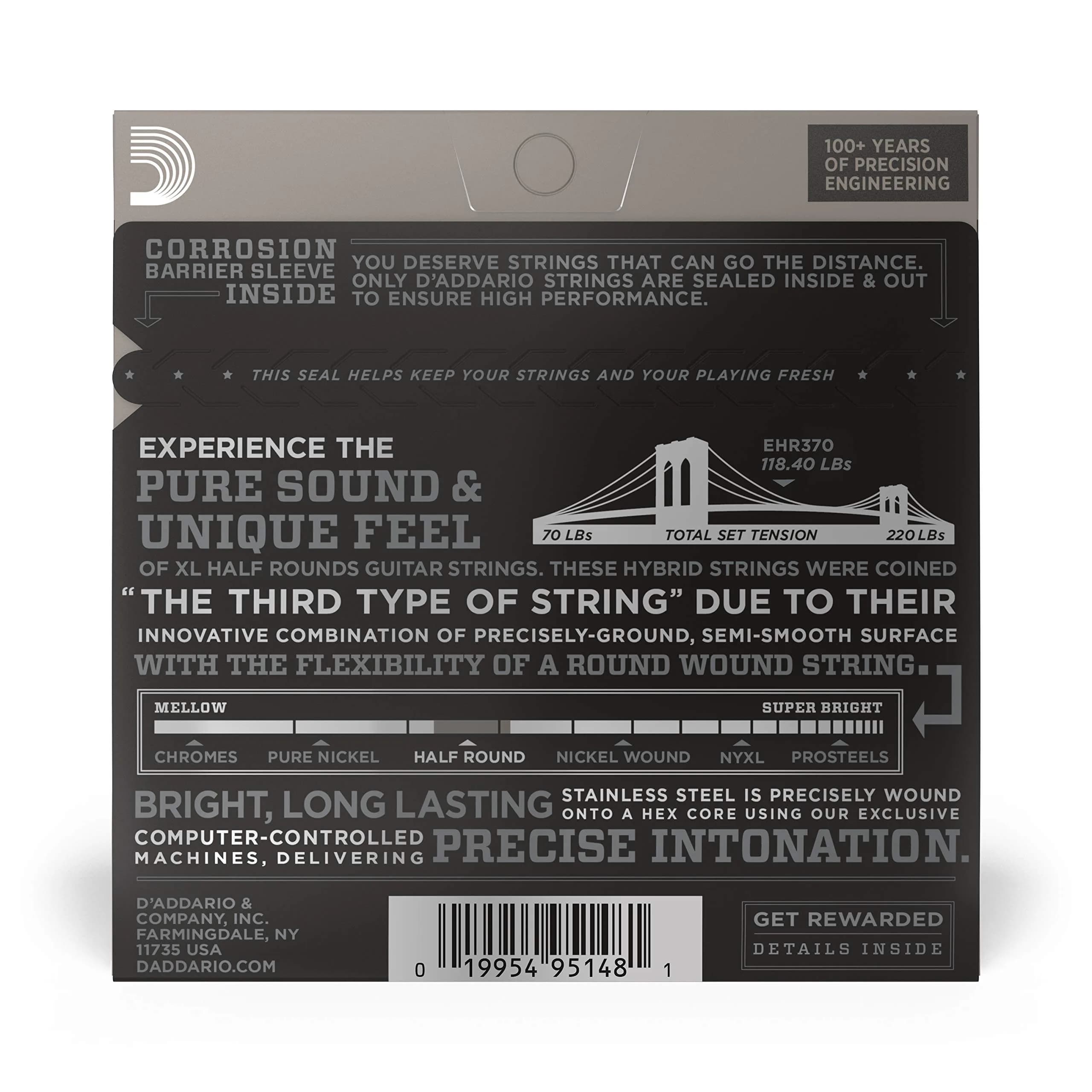 D'Addario XL Half Rounds Electric Guitar Strings EHR370 Medium 11-49 (Pack of 2) | Smooth Feel, Reduced Finger Noise - view 3